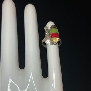 Vintage Sterling Inlaid Geometric Ring 6